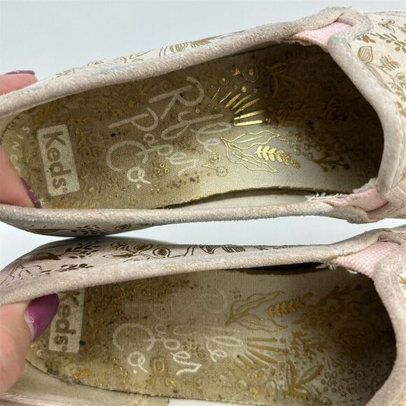 Keds x Rifle Paper Co. Women's Floral Gold and Pink Slip-On Sneakers Size 6.5 - Picture 13 of 14